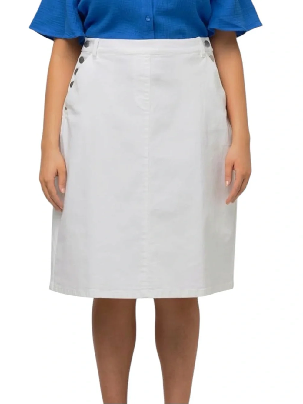 Ulla Popken Women's White A-line Denim Skirt